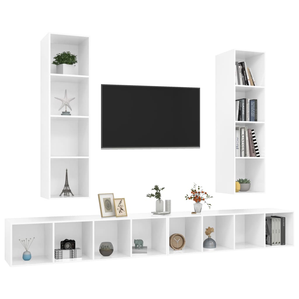 vidaXL Nástěnné TV skříňky 4 ks bílé s vysokým leskem kompozitní dřevo