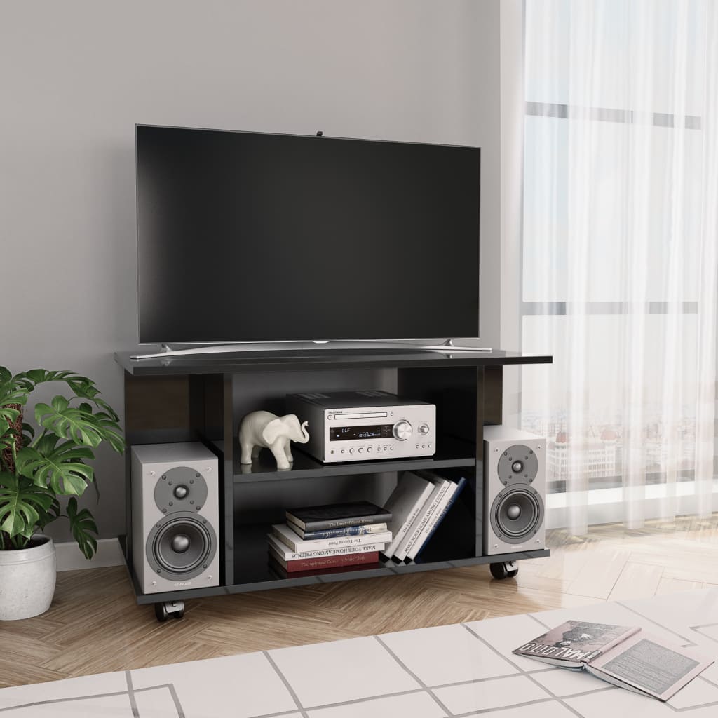 vidaXL TV stolek s kolečky lesklý černý 80x40x40 cm kompozitní dřevo