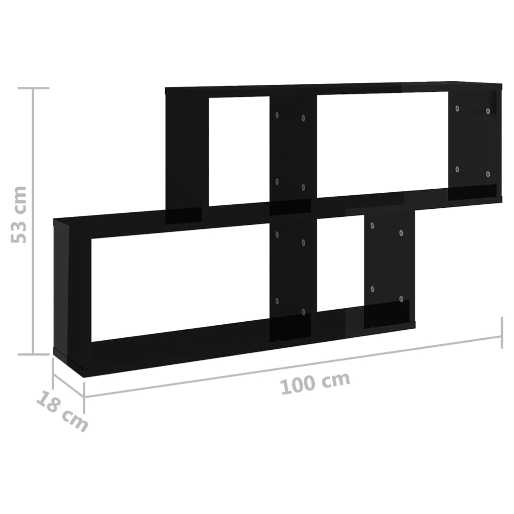 vidaXL Nástěnná police černá s vysokým leskem 100x18x53 cm dřevotříska