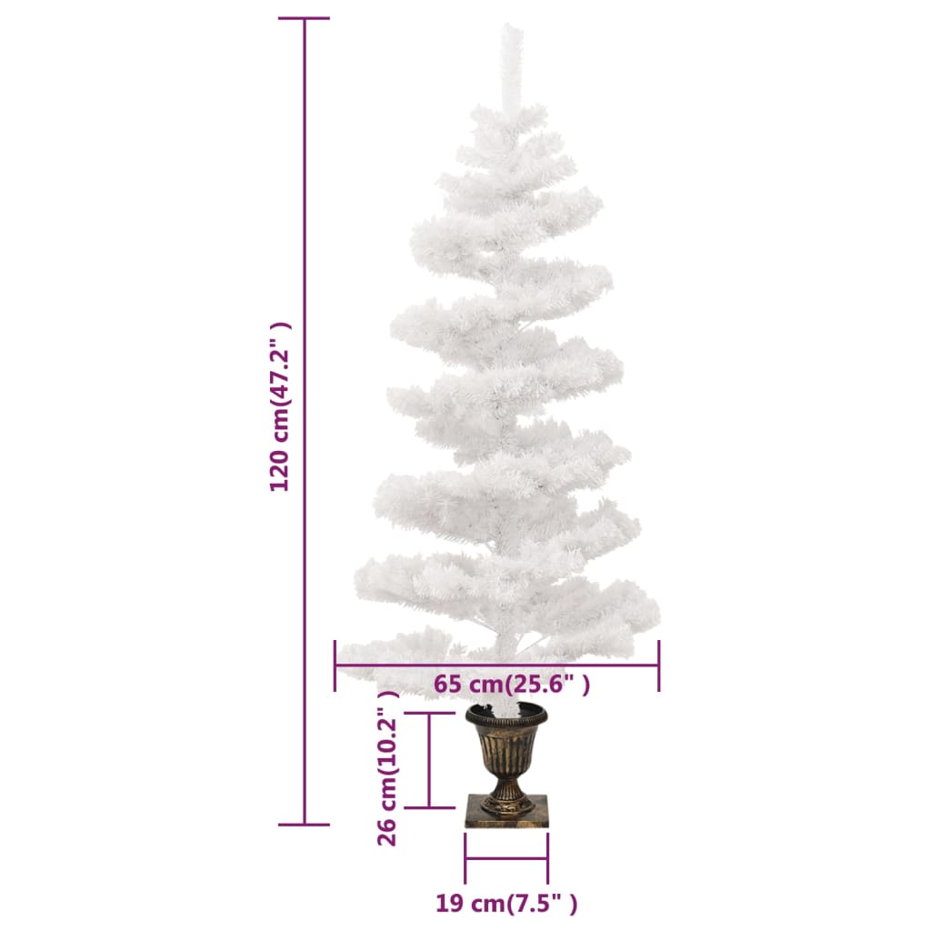 vidaXL Spirálový vánoční stromek s LED a květináčem bílý 120 cm PVC