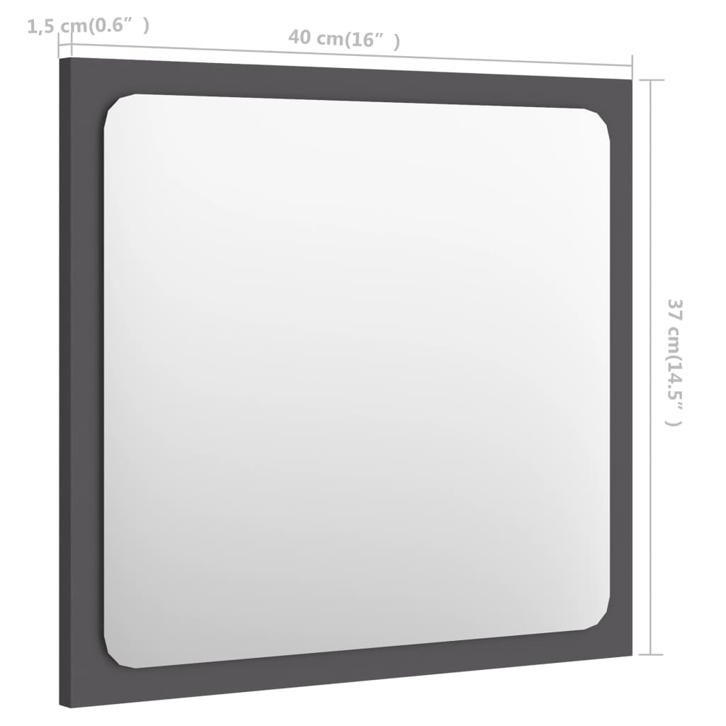 vidaXL Koupelnové zrcadlo šedé 40 x 1,5 x 37 cm dřevotříska