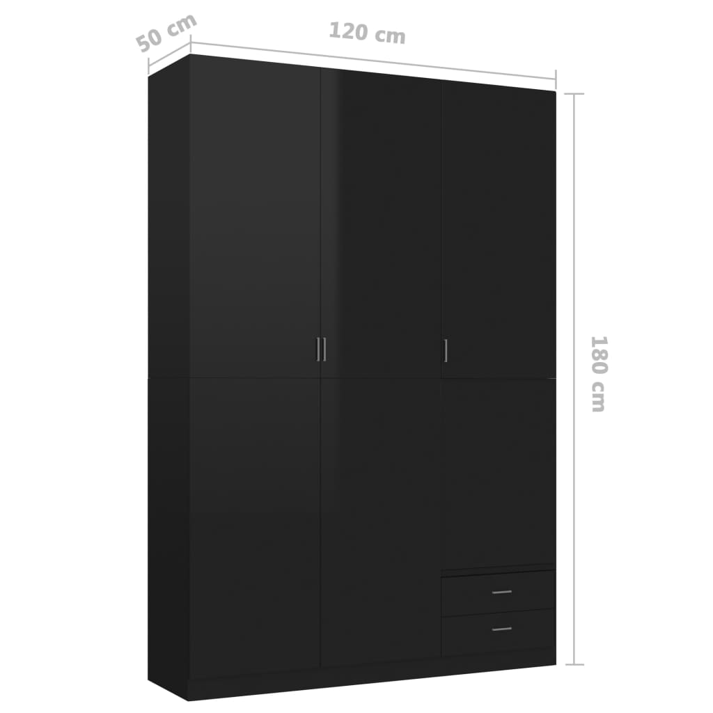 vidaXL 3dveřová šatní skříň černá vysoký lesk 120x50x180cm dřevotříska