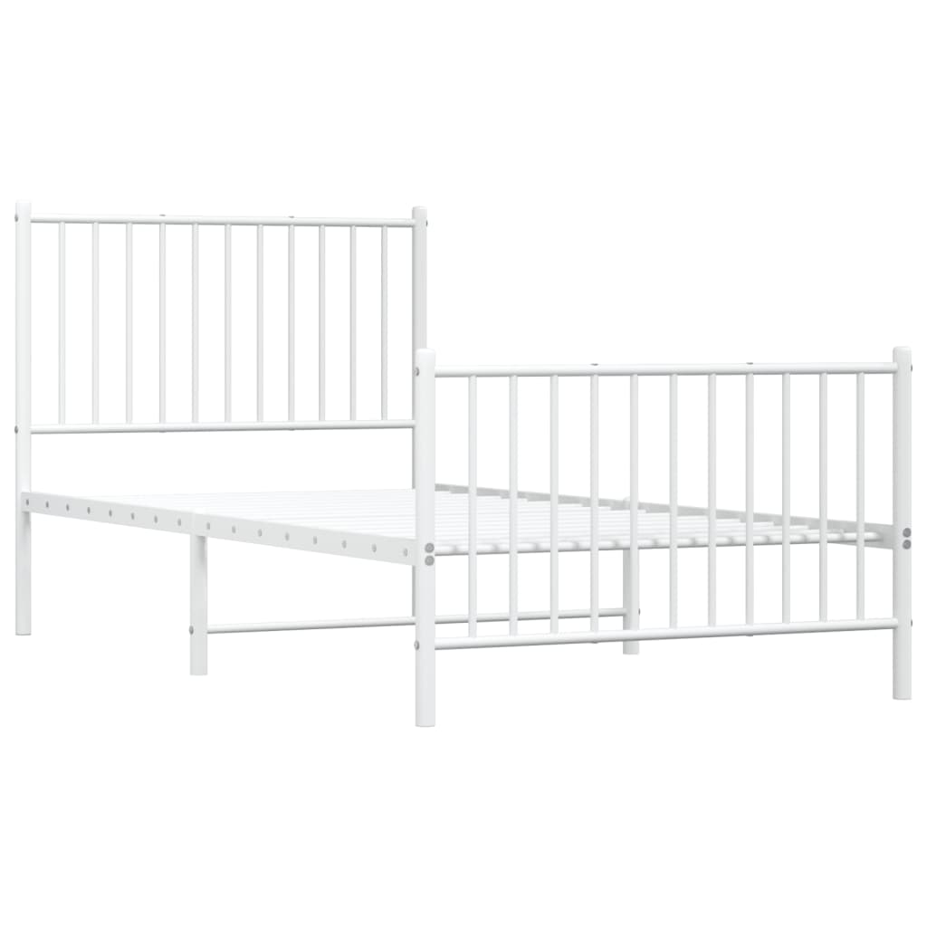 vidaXL Kovový rám postele s hlavovým a nožním čelem bílý 90 x 190 cm