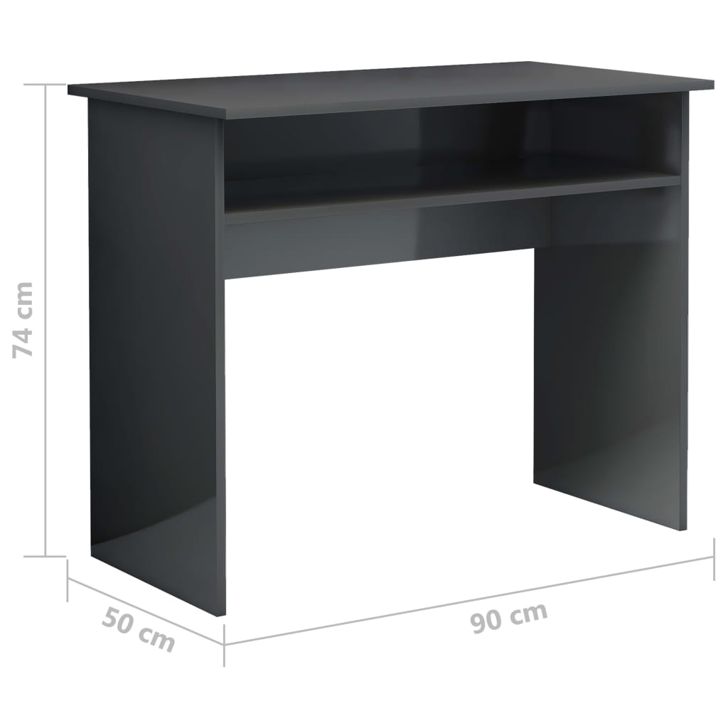 vidaXL Psací stůl šedý s vysokým leskem 90 x 50 x 74 cm dřevotříska