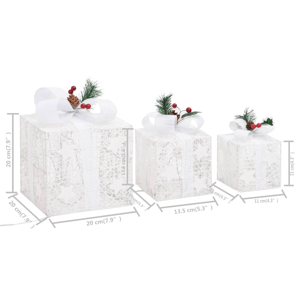 vidaXL Dekorativní vánoční dárky 3 ks bílé dovnitř i ven