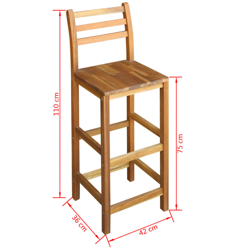 vidaXL Třídílný set barového stolu a stoliček z masivního akáciového dřeva