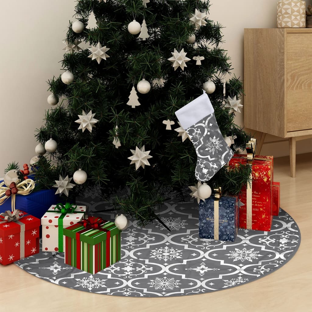 vidaXL Luxusní podložka pod vánoční stromek s punčochou šedá 90 cm