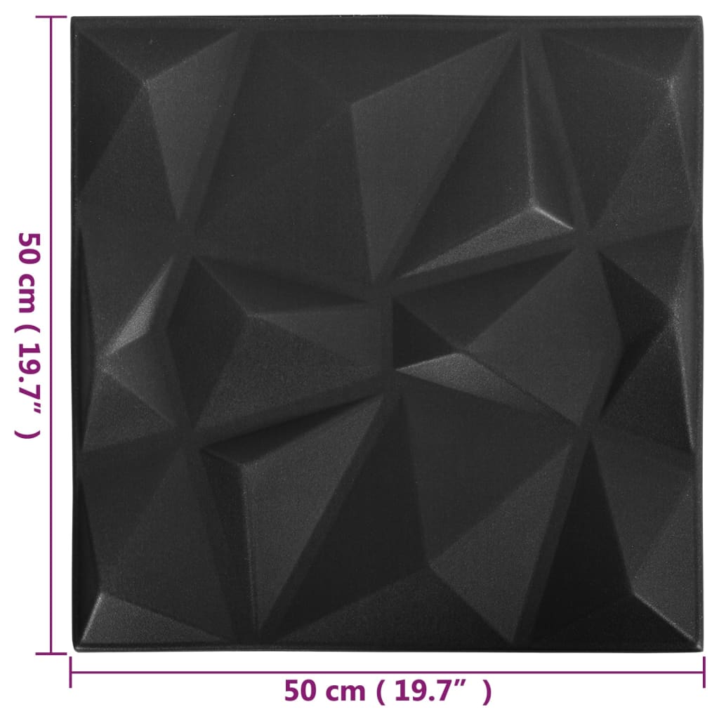 vidaXL 3D nástěnné panely 12 ks 50 x 50 cm diamant černé 3 m²