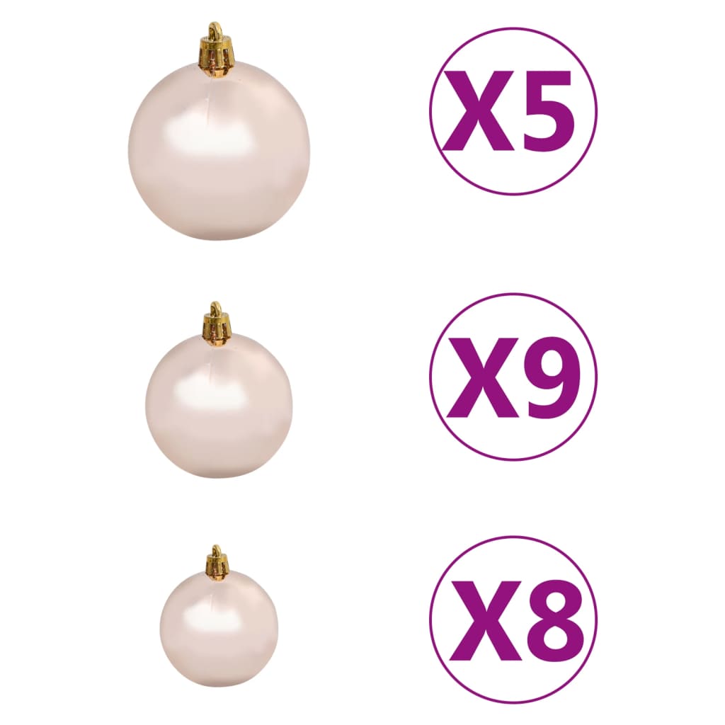 vidaXL Umělý vánoční stromek s LED a sadou koulí růžový 120 cm PVC