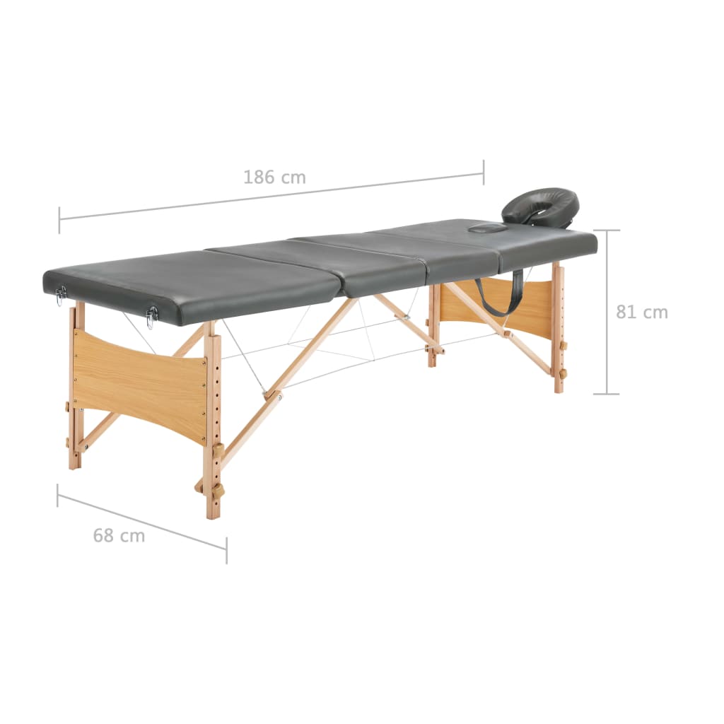 vidaXL Masážní stůl se 4 zónami dřevěný rám antracitový 186 x 68 cm