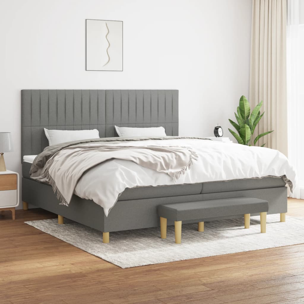 vidaXL Box spring postel s matrací tmavě šedá 200x200 cm textil