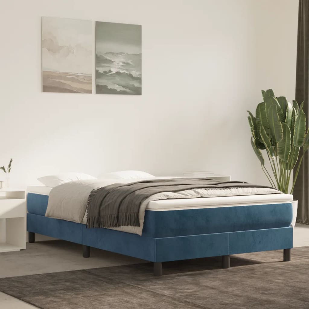 vidaXL Box spring postel tmavě modrá 120 x 200 cm samet