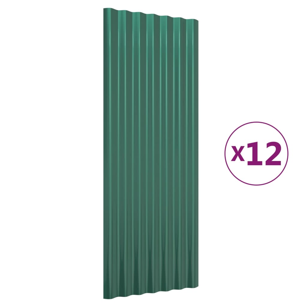 vidaXL Střešní panely 12 ks práškově lakovaná ocel zelené 100 x 36 cm