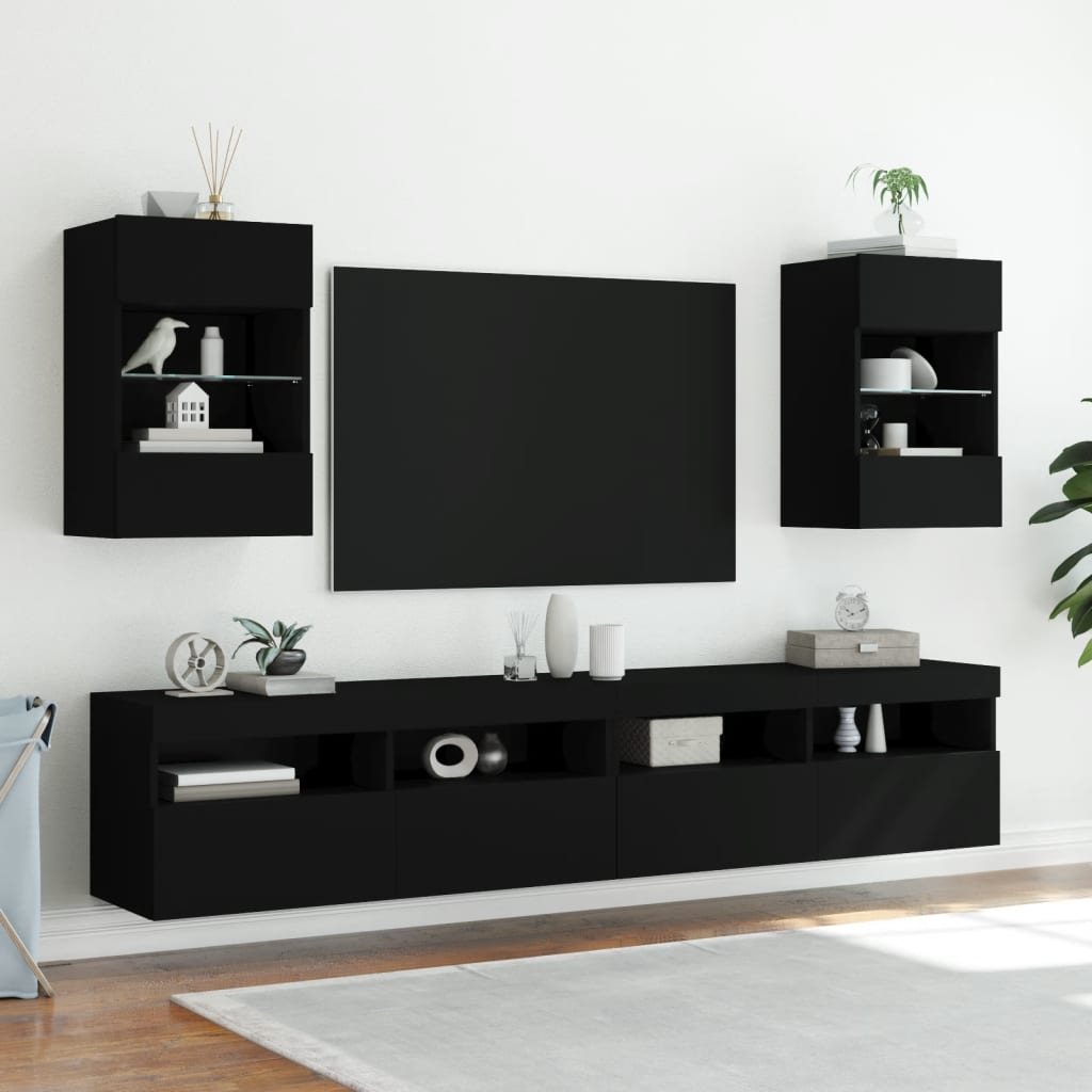 vidaXL Nástěnné TV skříňky s LED osvětlením 2 ks černé 40x30x60,5 cm