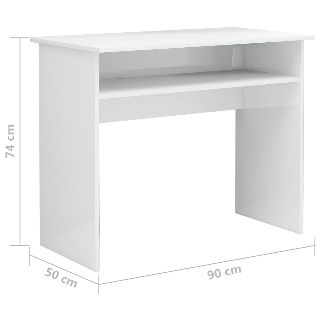 vidaXL Psací stůl bílý s vysokým leskem 90 x 50 x 74 cm dřevotříska