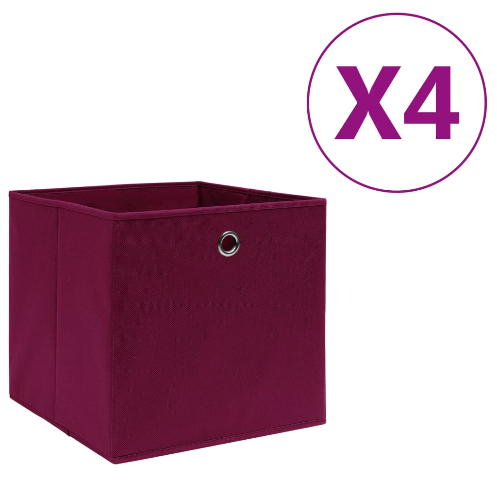 vidaXL Úložné boxy 4 ks netkaná textilie 28 x 28 x 28 cm tmavě červené