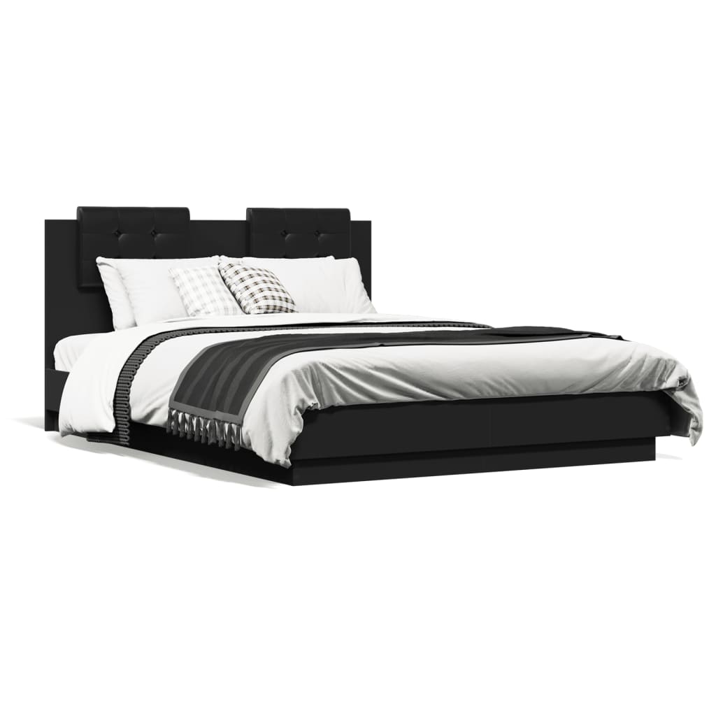 vidaXL Rám postele s čelem černý 135 x 190 cm kompozitní dřevo