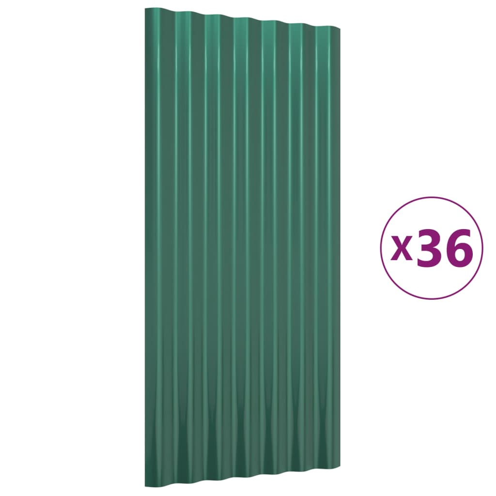 vidaXL Střešní panely 36 ks práškově lakovaná ocel zelené 80 x 36 cm