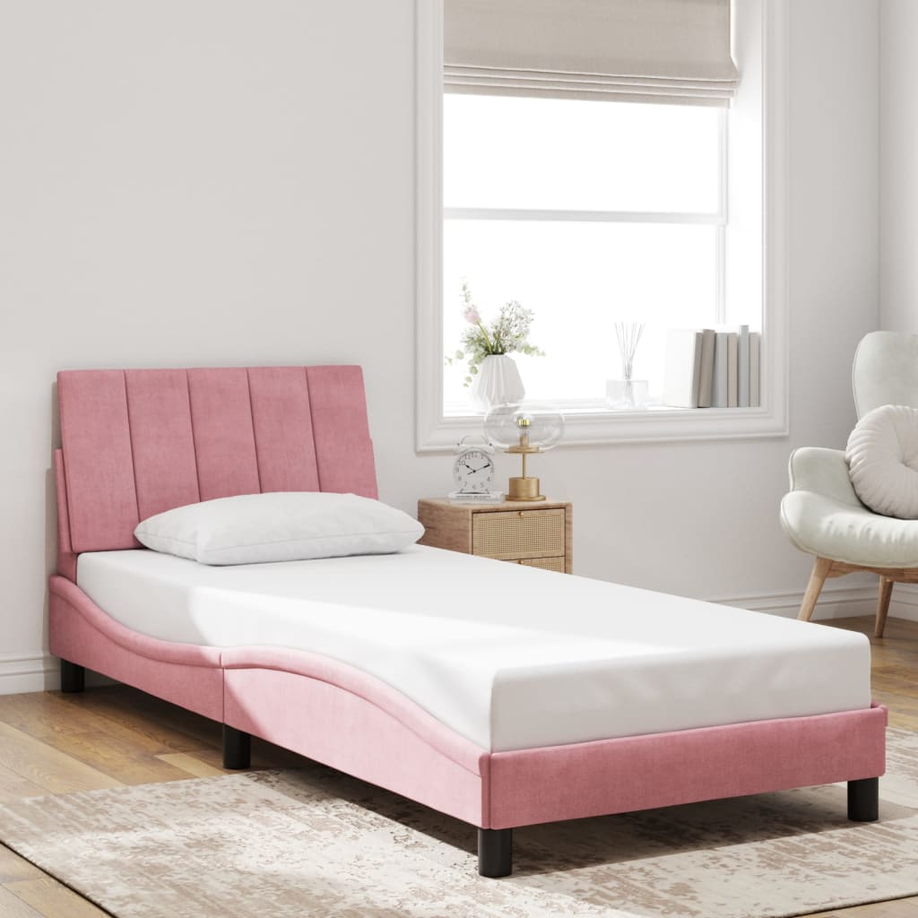 vidaXL Rám postele s LED osvětlením růžový 80 x 200 cm samet