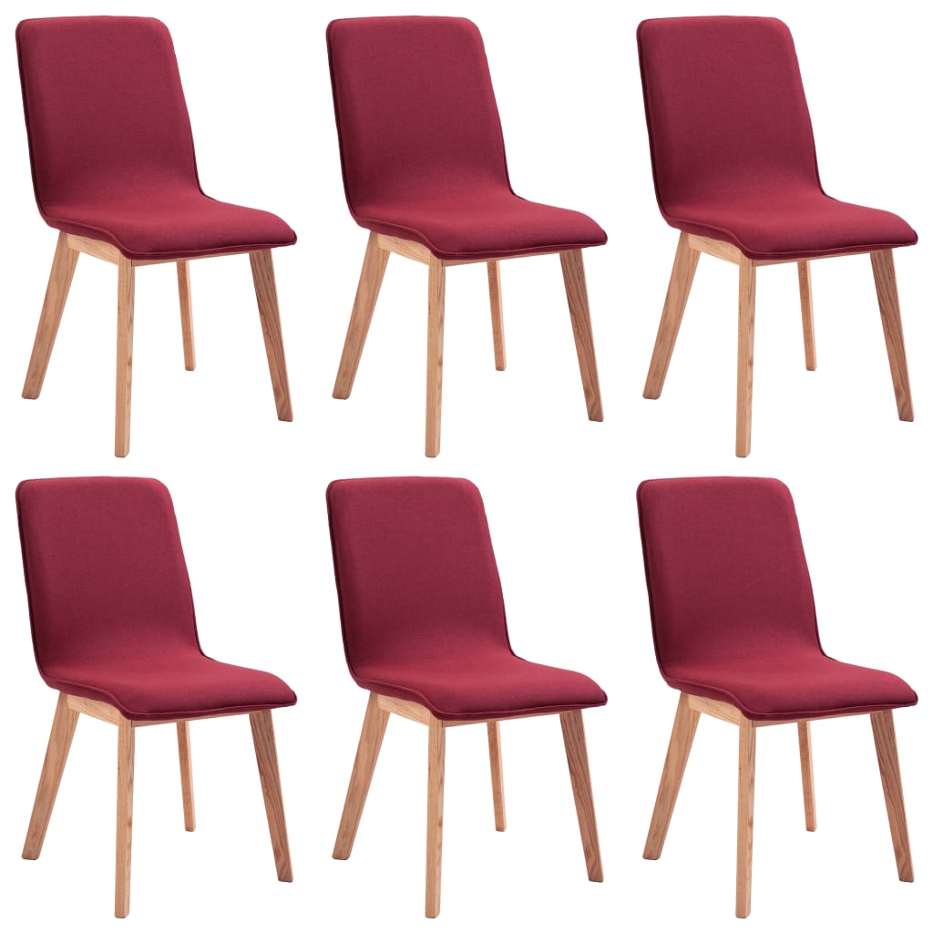 vidaXL Jídelní židle 6 ks červené textil a masivní dubové dřevo