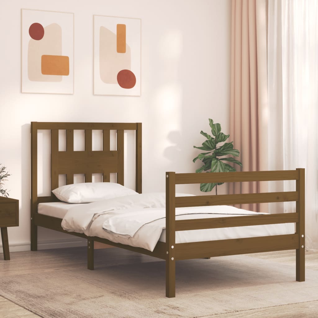 vidaXL Rám postele s čelem medově hnědý 90 x 200 cm masivní dřevo