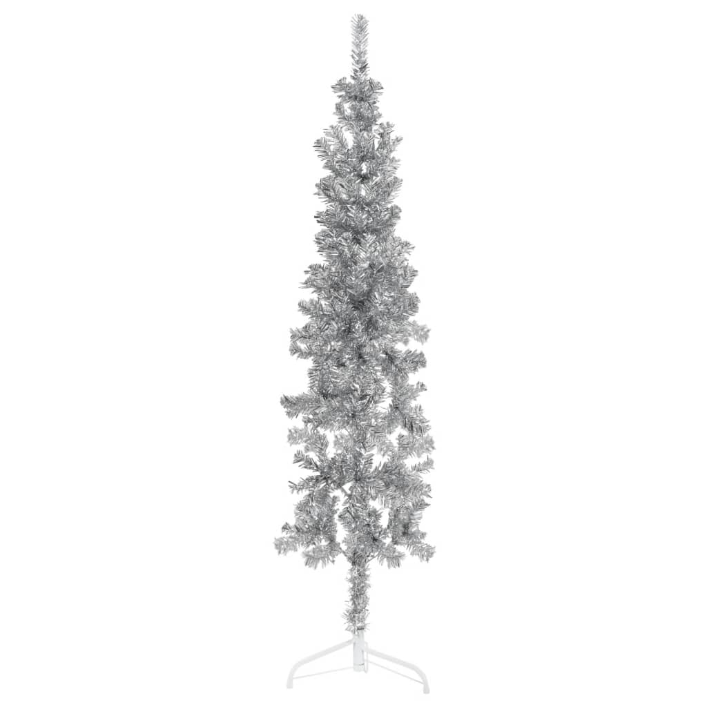 vidaXL Úzký umělý poloviční vánoční stromek se stojanem stříbrný 150cm