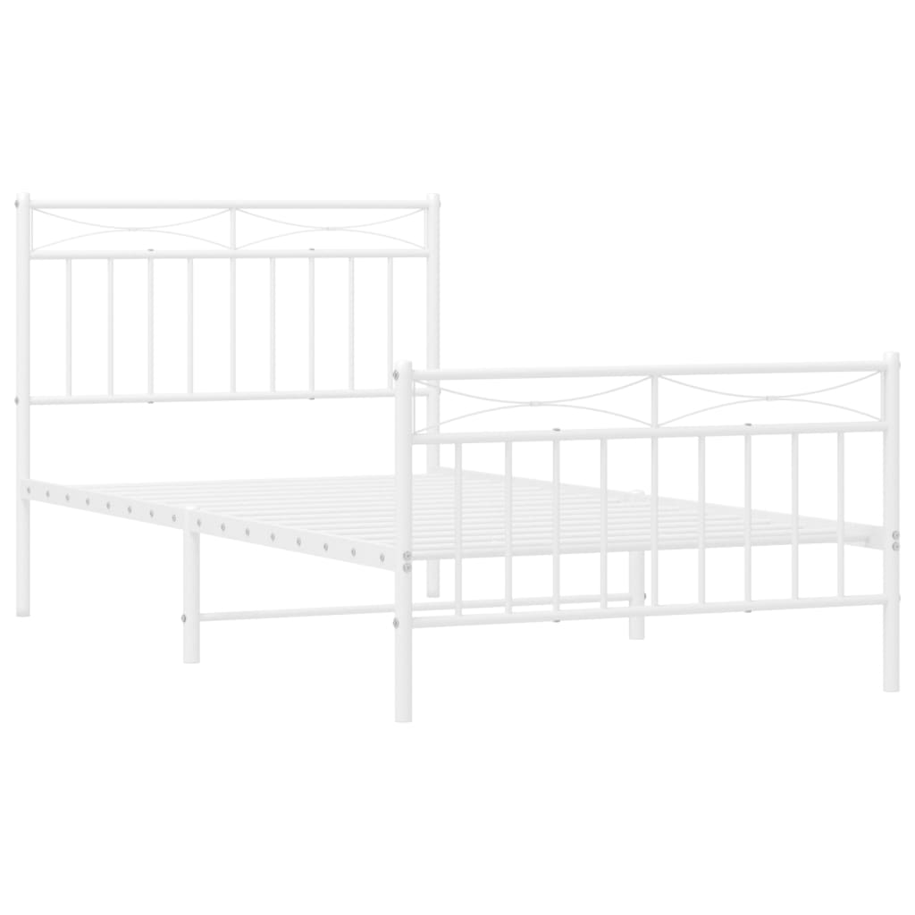 vidaXL Kovový rám postele s hlavovým a nožním čelem bílý 100 x 190 cm