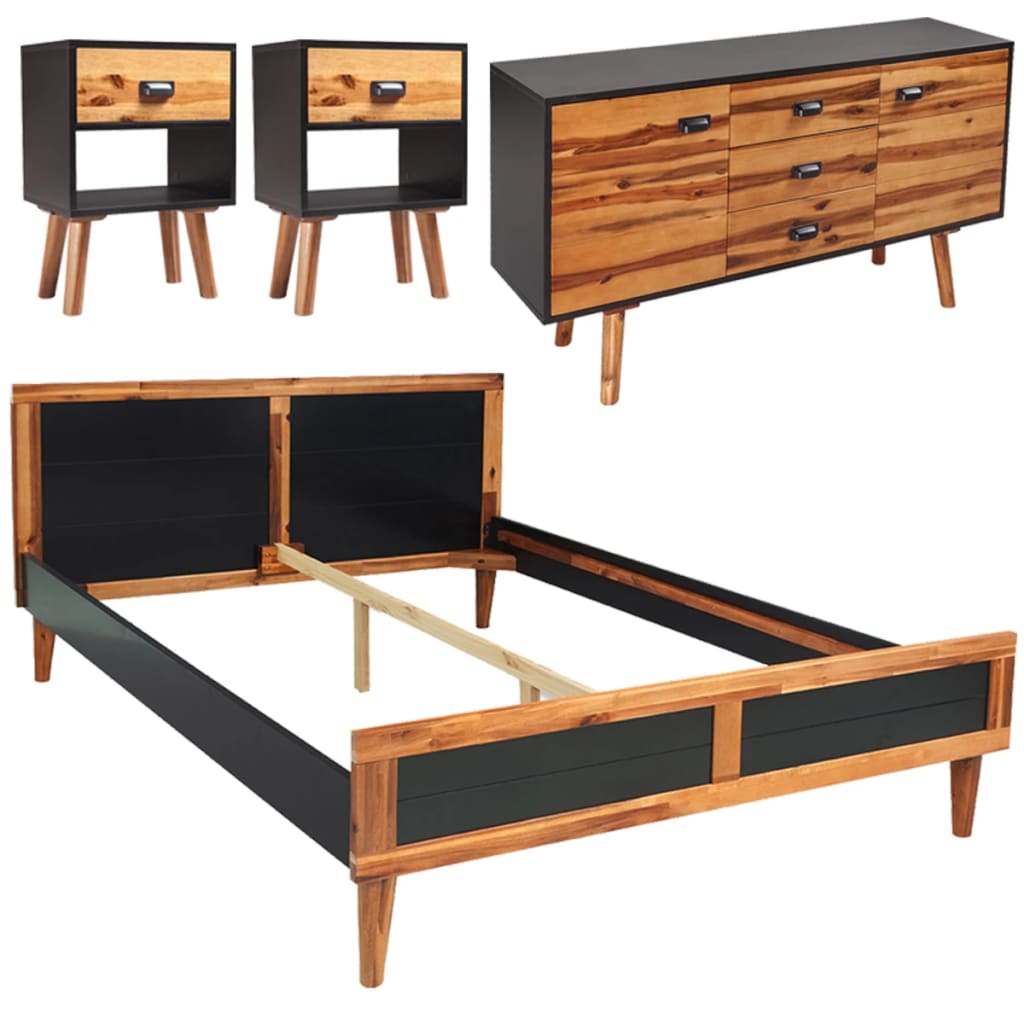 vidaXL 4dílný set nábytku do ložnice masivní akáciové dřevo 180x200 cm