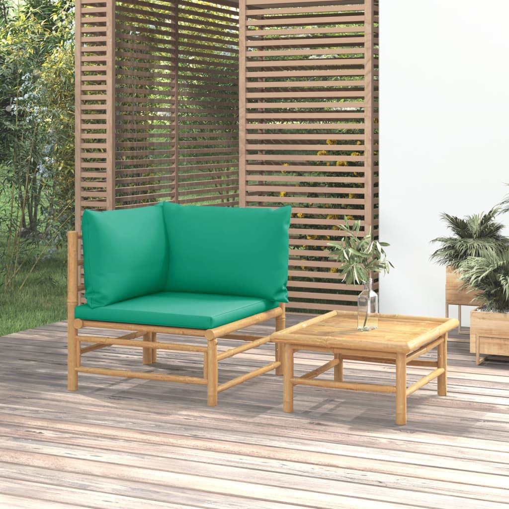 vidaXL 2dílná zahradní sedací souprava se zelenými poduškami bambus