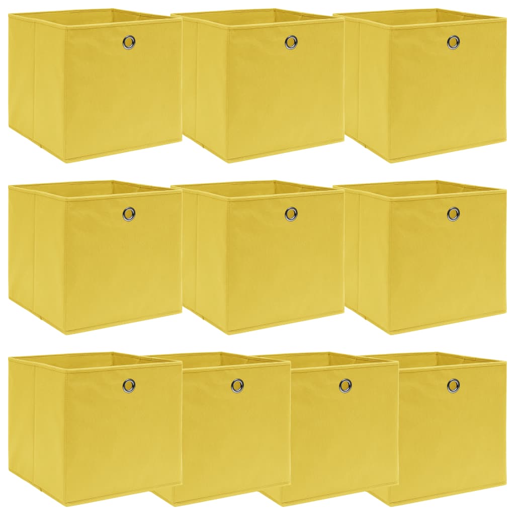 vidaXL Úložné boxy 10 ks žluté 32 x 32 x 32 cm textil