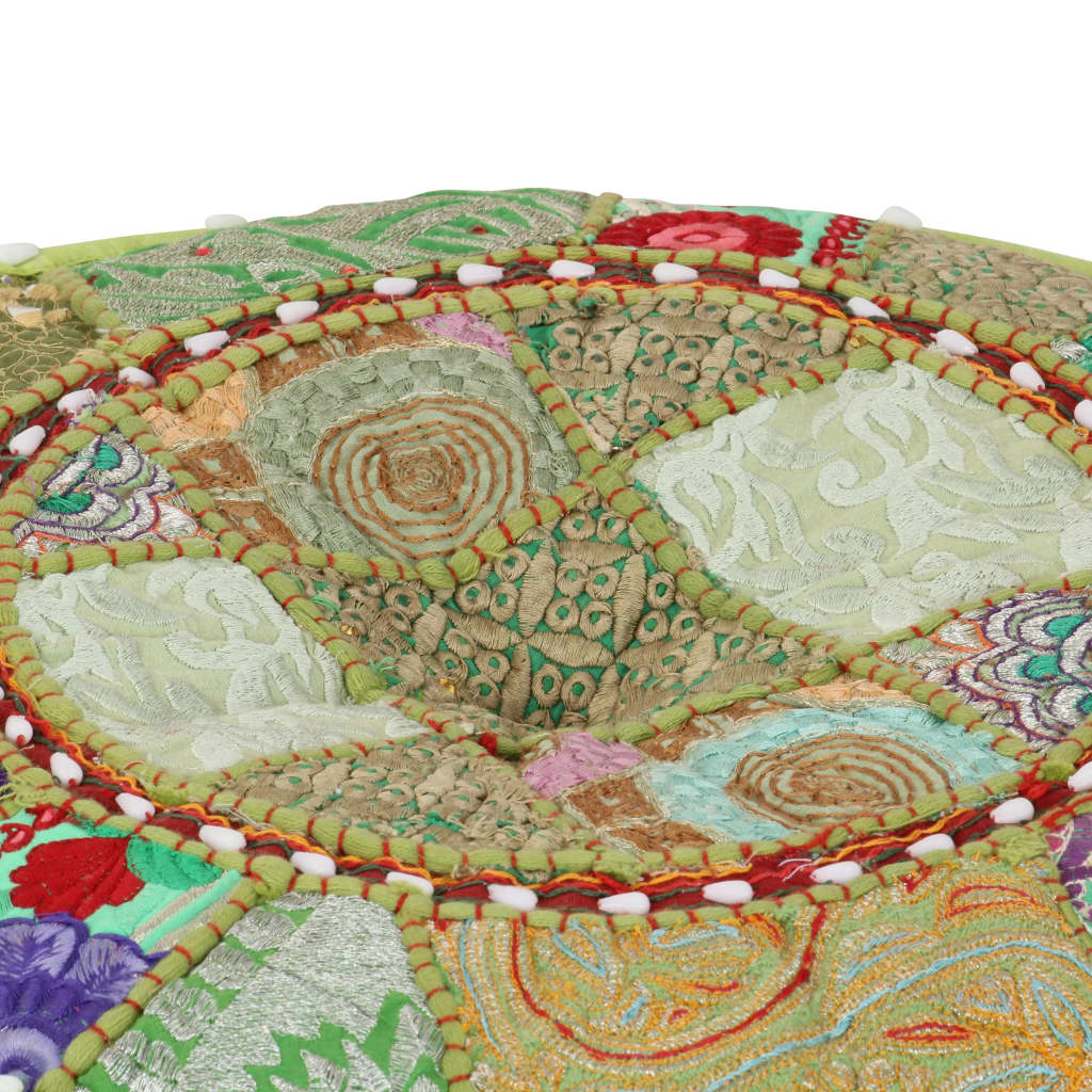 vidaXL Sedací puf patchwork kulatý bavlna ruční výroba 40x20 cm zelený