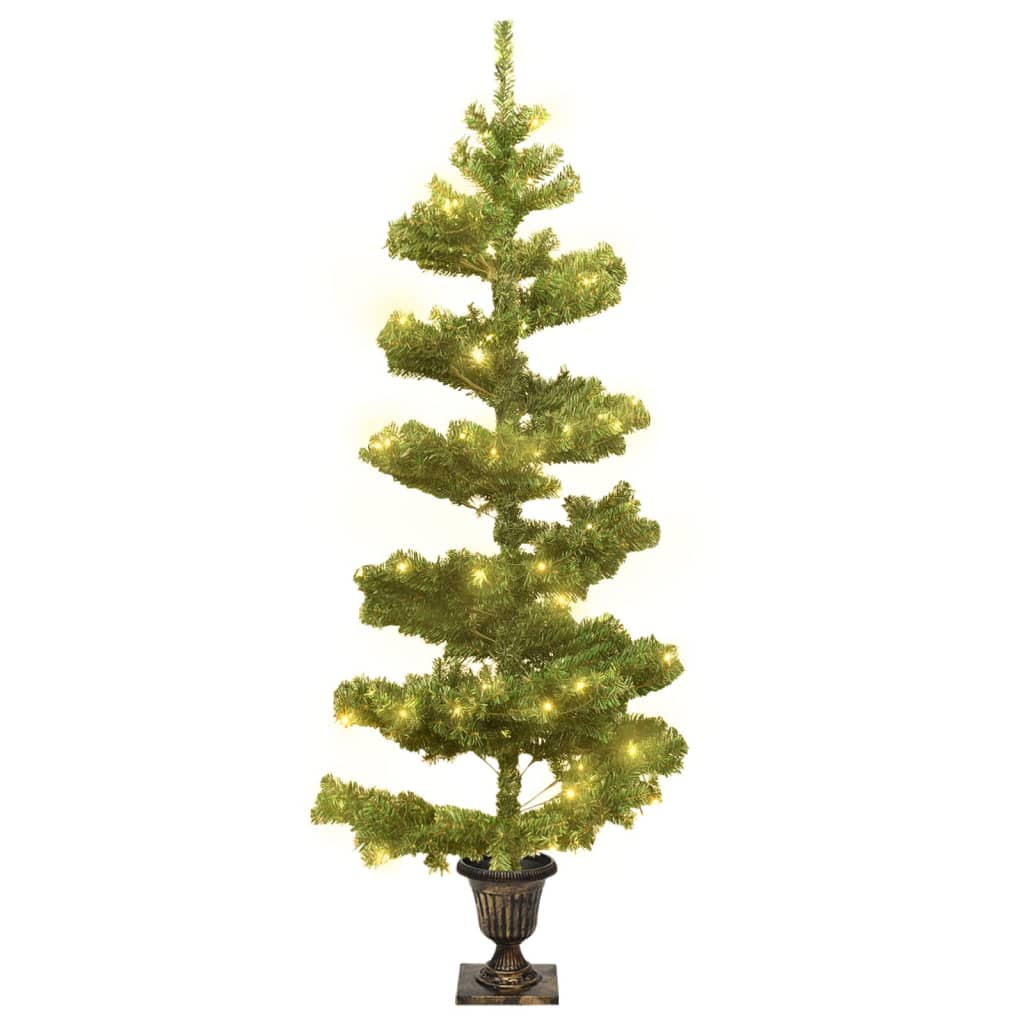 vidaXL Spirálový vánoční stromek s LED a květináčem zelený 120 cm PVC