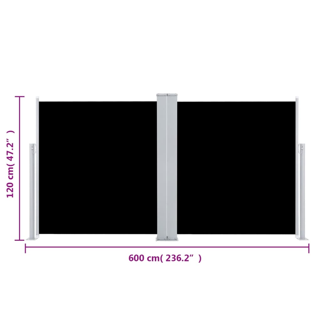 vidaXL Zatahovací boční markýza / zástěna černá 120 x 600 cm