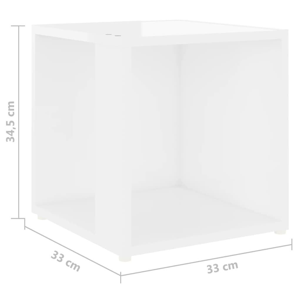 vidaXL Odkládací stolek bílý vysoký lesk 33 x 33 x 34,5 cm dřevotříska