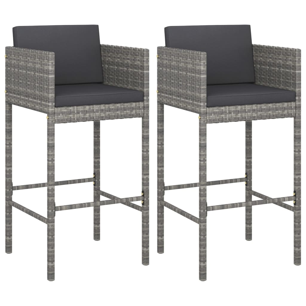 vidaXL Barové stoličky 2 ks s poduškami šedé polyratan