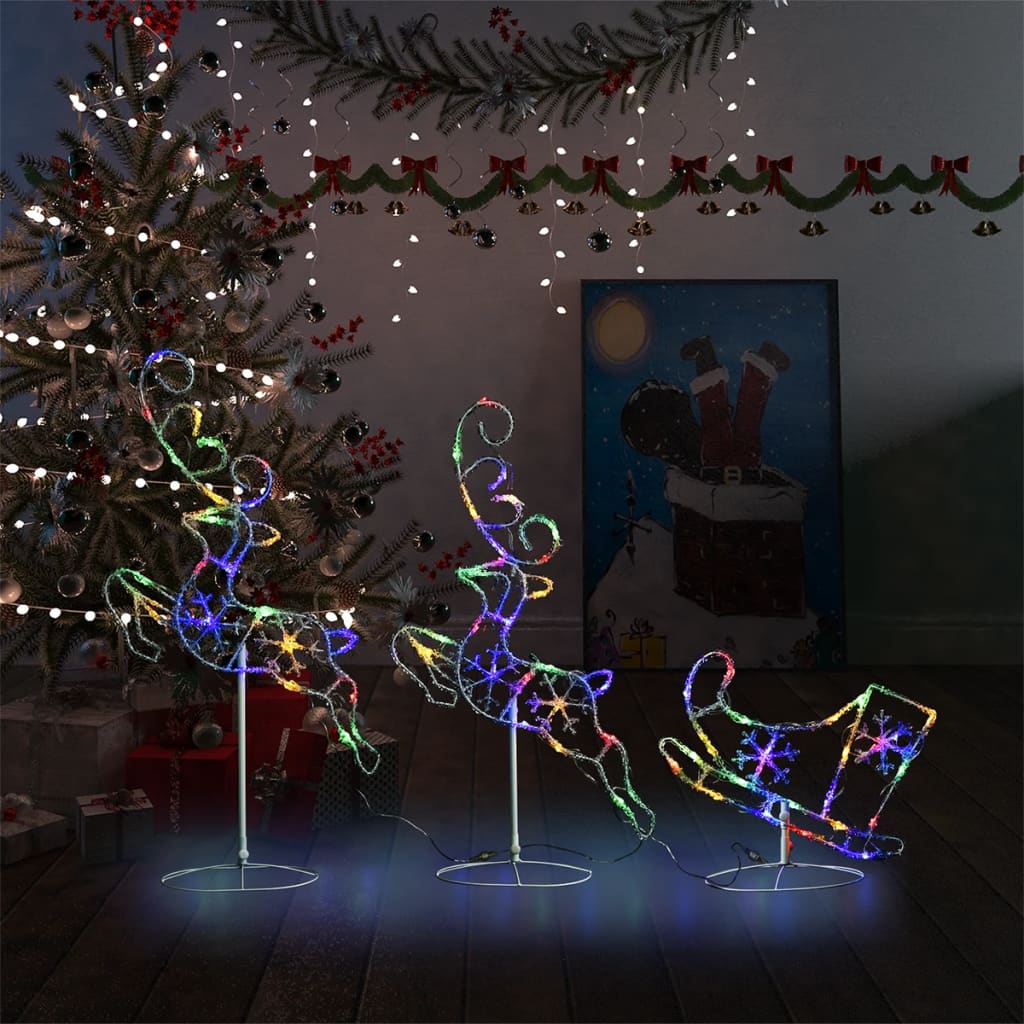 vidaXL Akryloví vánoční létající sobi a sáně 260 x 21 x 87 cm barevní