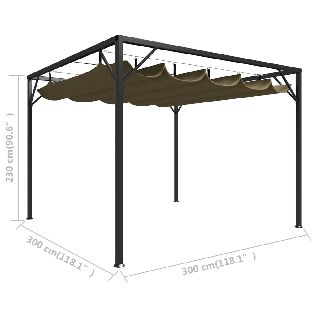 vidaXL Zahradní altán se zatahovací střechou 3 x 3 m taupe 180 g/m²