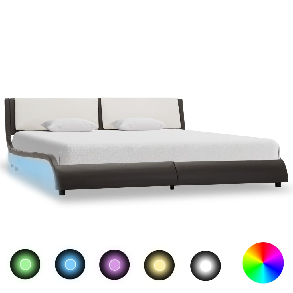 vidaXL Rám postele s LED světlem šedý a bílý umělá kůže 180 x 200 cm