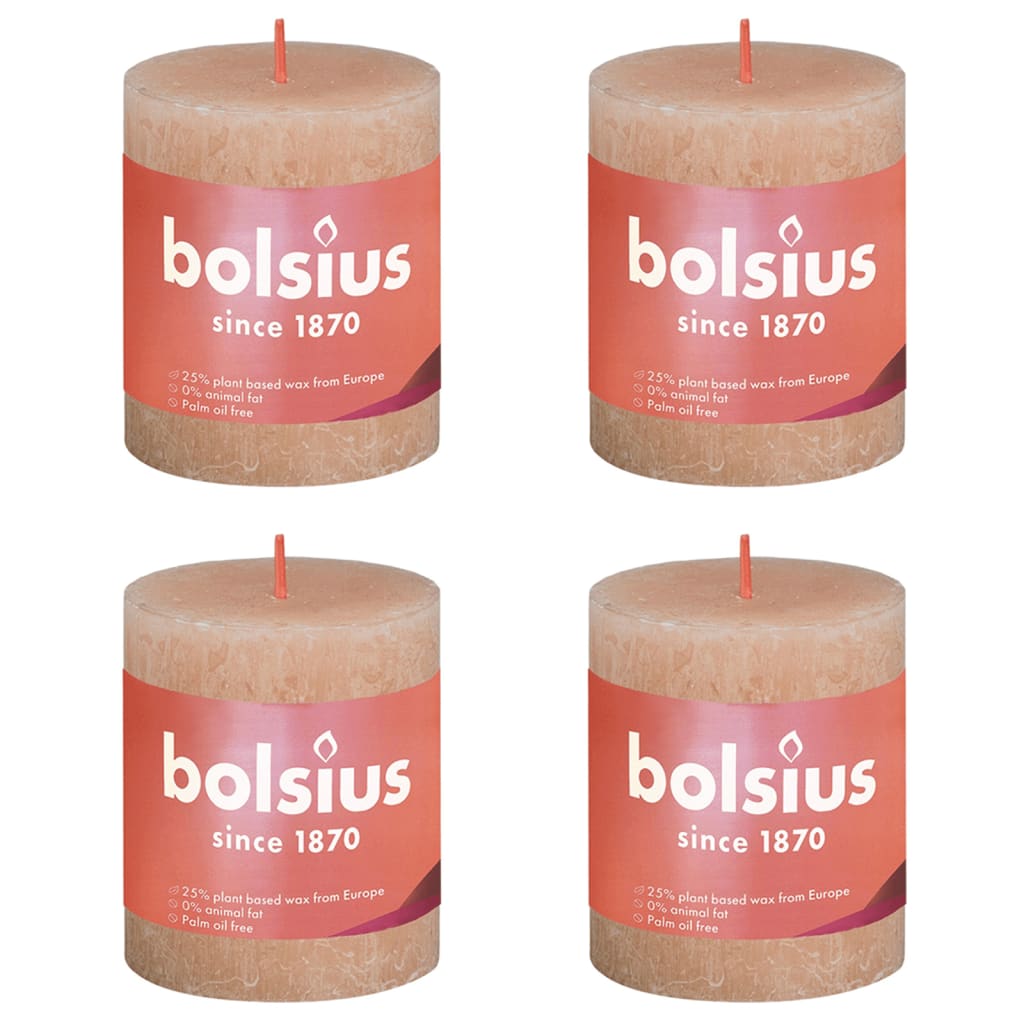 Bolsius Rustikální válcové svíčky Shine 4 ks 80 x 68 mm mlhově růžové