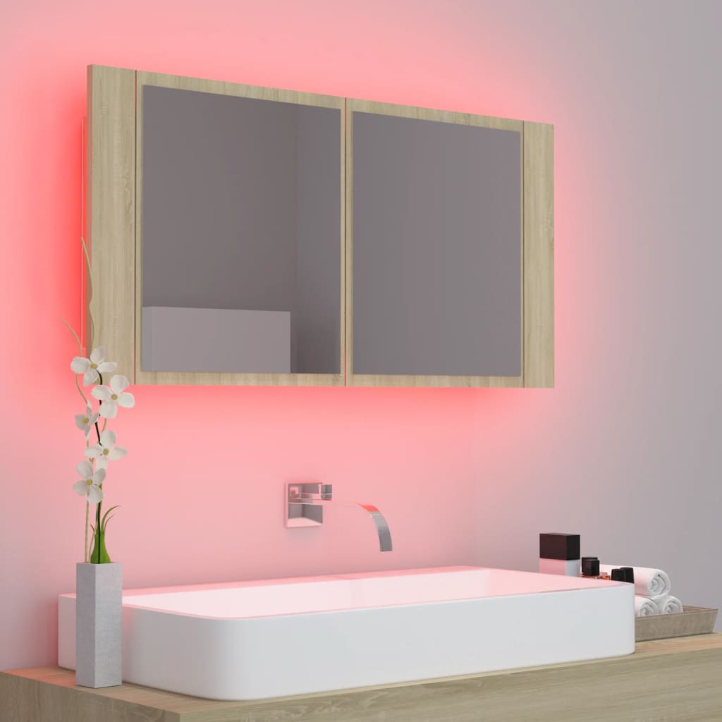 vidaXL LED koupelnové zrcadlo dub sonoma 90 x 12 x 45 cm akrylové