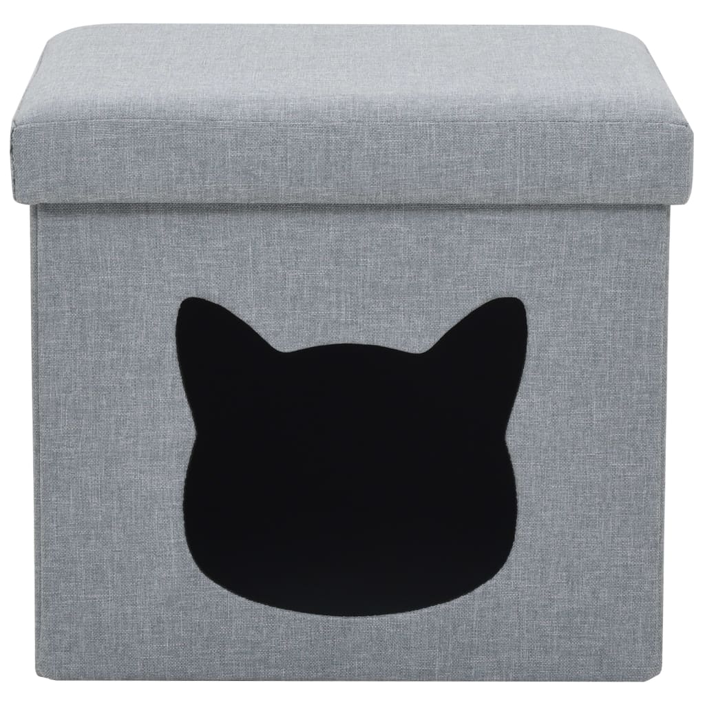 vidaXL Skládací pelíšek pro kočky z umělého lnu 37 x 33 x 33 cm šedý