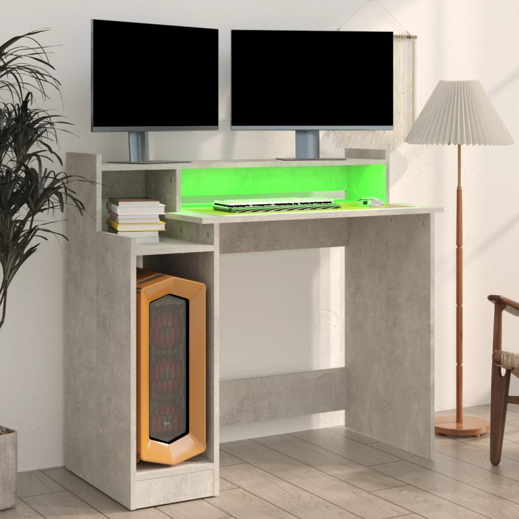 vidaXL Psací stůl s LED betonově šedý 97 x 45 x 90 cm kompozitní dřevo