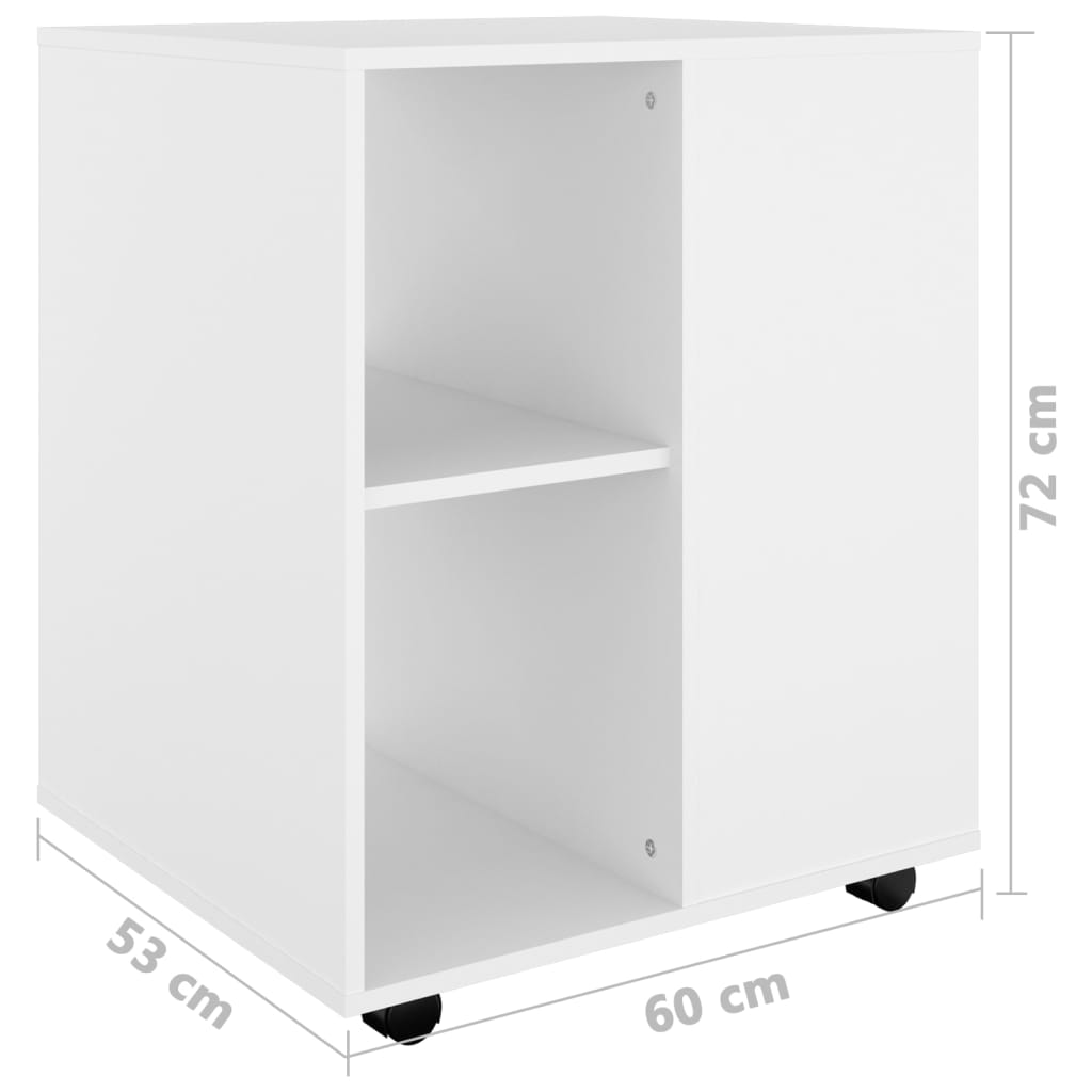 vidaXL Skříňka na kolečkách bílá 60 x 53 x 72 cm dřevotříska