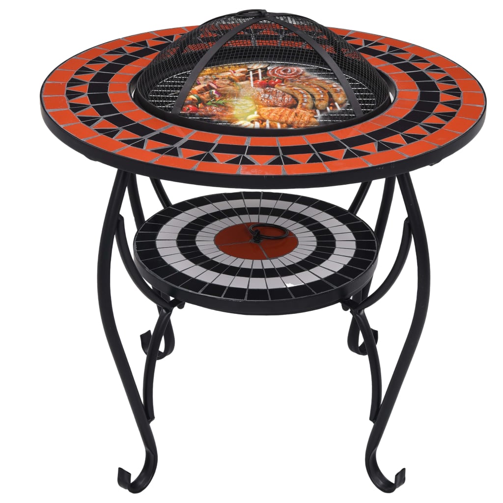 vidaXL Mozaikový stolek s ohništěm terakota a bílý 68 cm keramika