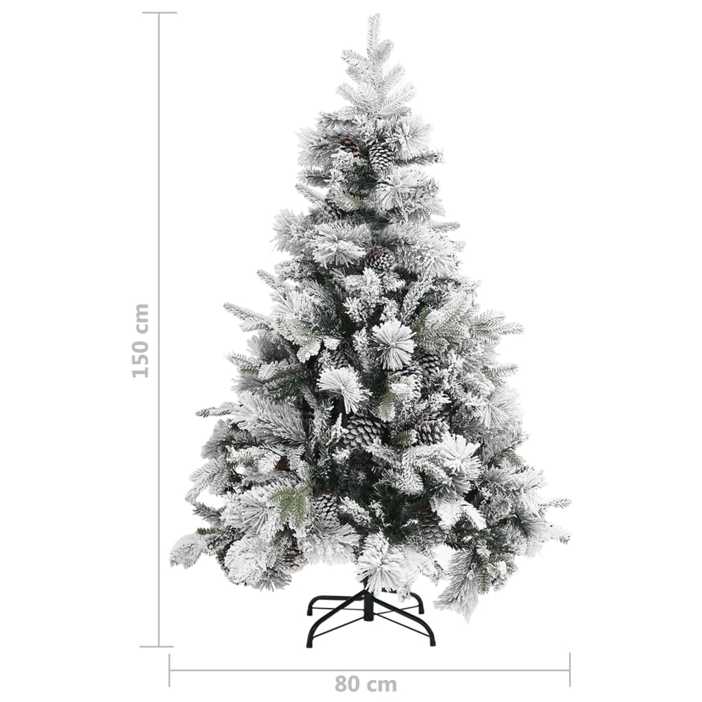 vidaXL Vánoční stromek se sněhem a šiškami 150 cm PVC a PE