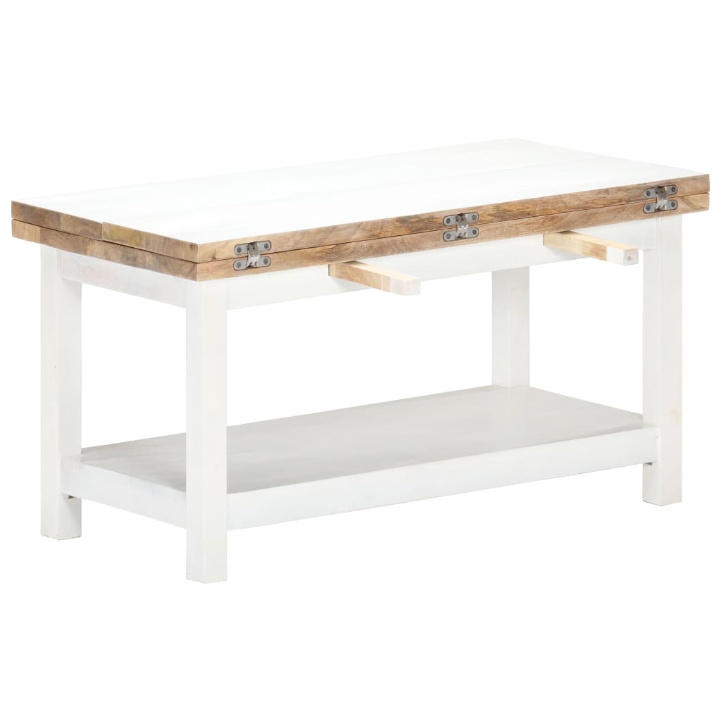 vidaXL Rozkládací konferenční stolek bílý 90x(45–90)x45 cm mangovník
