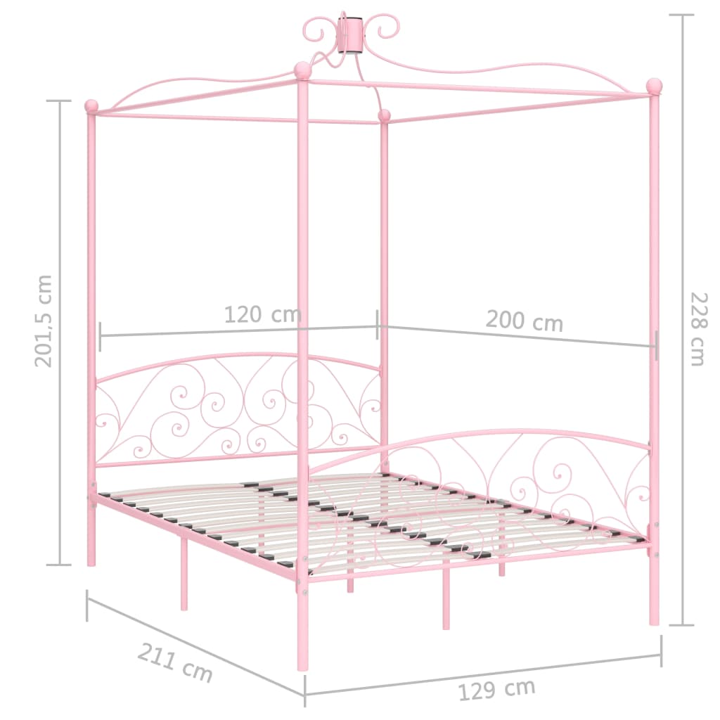 vidaXL Rám postele s nebesy růžový kovový 120 x 200 cm