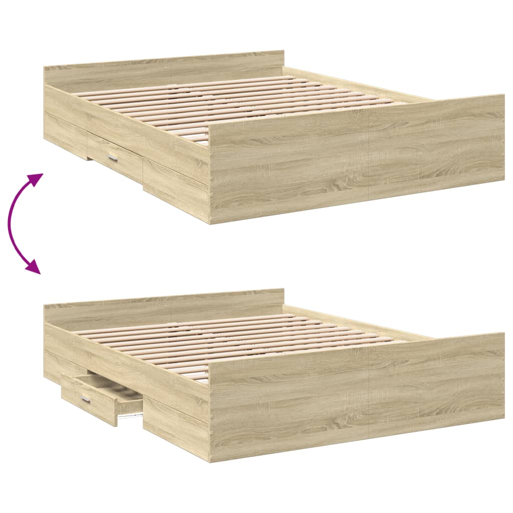 vidaXL Rám postele se zásuvkami dub sonoma 150x200 cm kompozitní dřevo