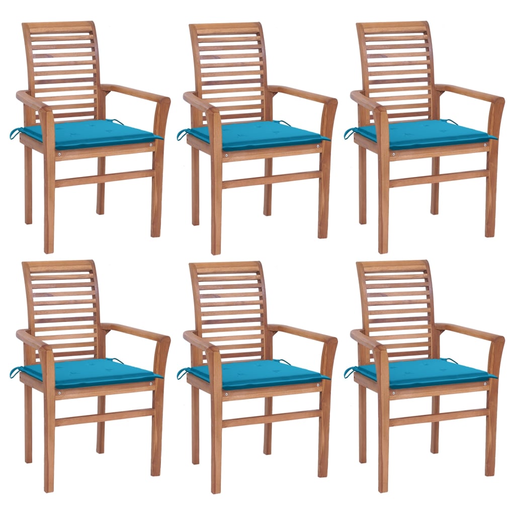 vidaXL Jídelní židle 6 ks s modrými poduškami masivní teak