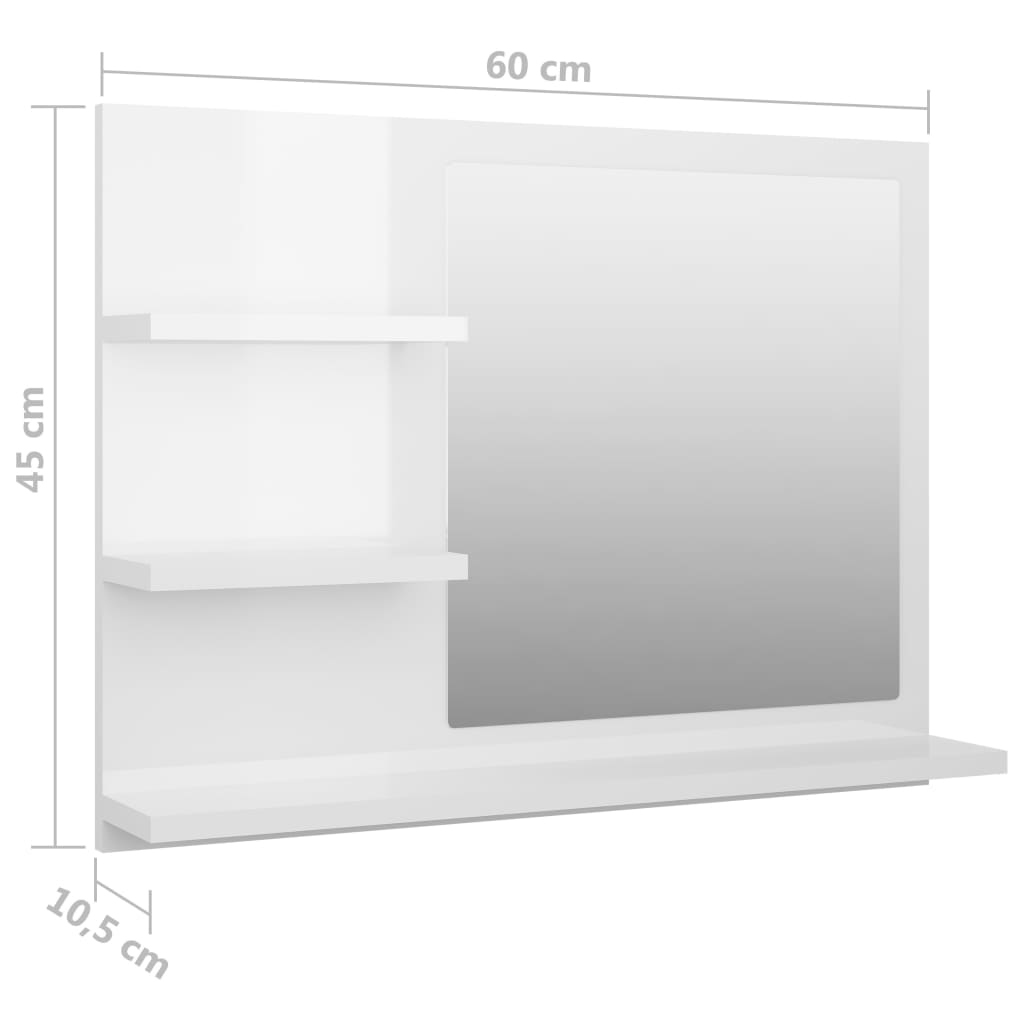 vidaXL Koupelnové zrcadlo bílé vysoký lesk 60x10,5x45 cm dřevotříska